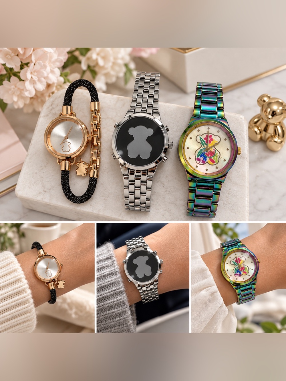 TOUS replica-style Lot of 3 MULTICOLOR Bear Bracelet Watch’s